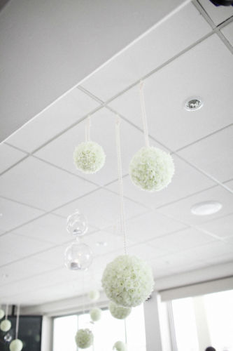 wedding ceiling decorations - pomander balls and tealight holders